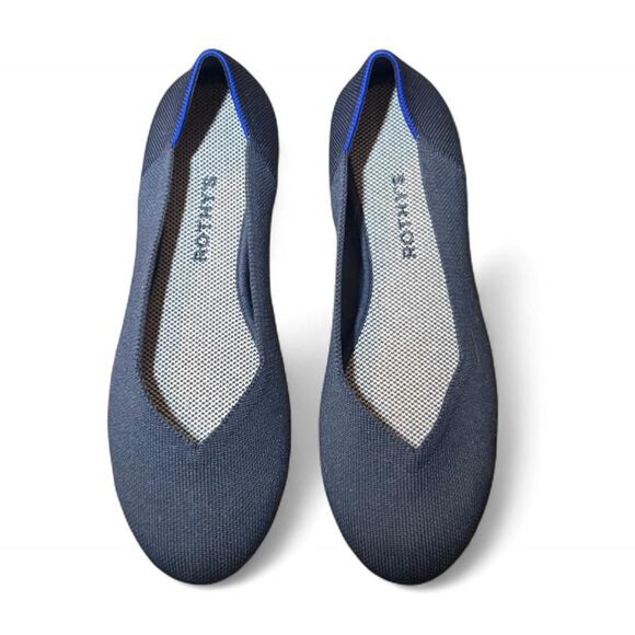 Rothy’s The Flat Round Toe Navy Blue Knit Flats Women’s Size 9 Washable